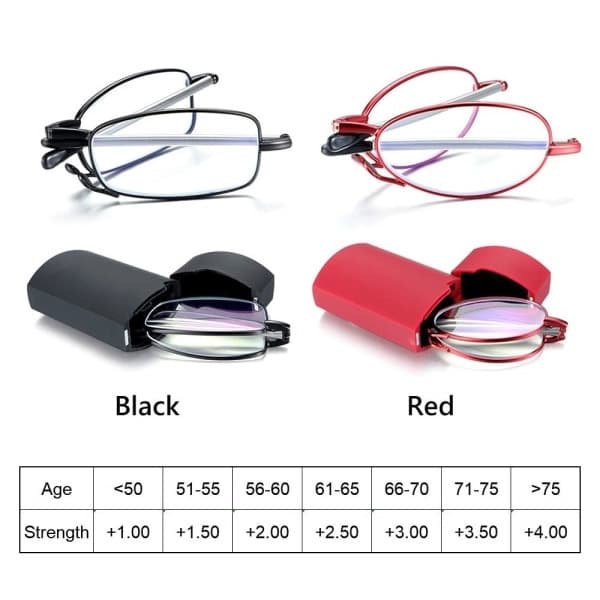 Sammenfoldelige læsebriller, sorte, 1,0x styrke, unisex, kompakte og bærbare. Black Strength 1.0x-Strength 1.0x