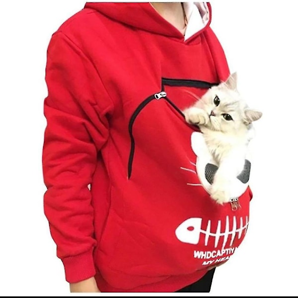 Sweatshirt Hoodie med Paw-Tryk - Lomme-Hoodie til Kæledyr Red S