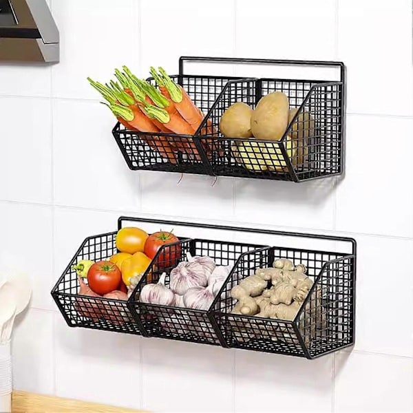Väggmonterad förvaringshylla utan hål, ihålig fackdesign, kök, lök, ingefära, vitlök, förvaringskorg, Jikaixiang-Perfet White M