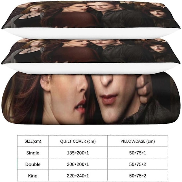 3D Twilight Saga Sängkläder Set Mikrofiber Täckeöverdrag 3-Delar Täckeöverdrag Set med Dragkedja Stängning Vuxna Kuddfodral-Perfekt Single135x200cm