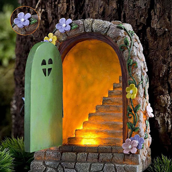 Miniature Fairy Gnome House -portti aurinkoenergialla toimivilla LED-valoilla - täydellinen