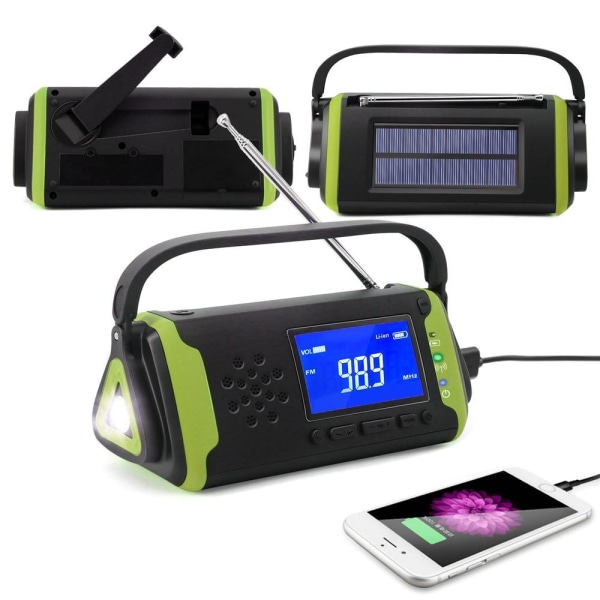 Crank radio med mobilladdare 4000mAh Solcell - Perfet