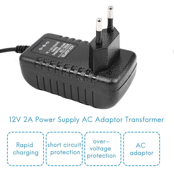 AC/DC 12V 2A 24W Strömadapter Transformator Kompatibel med 5050 3528 LED Strip Ljus EU-kontakt - Perfekt