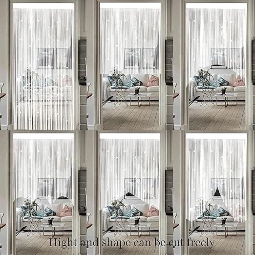 Perlegardin (hvit, 100 * 200 cm), med et drapert gardin