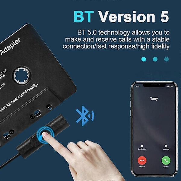 Bluetooth 5.0 Kasettisovitin Auto Langaton Kasettisovitin Kasetti MP3 Radio-Perfet