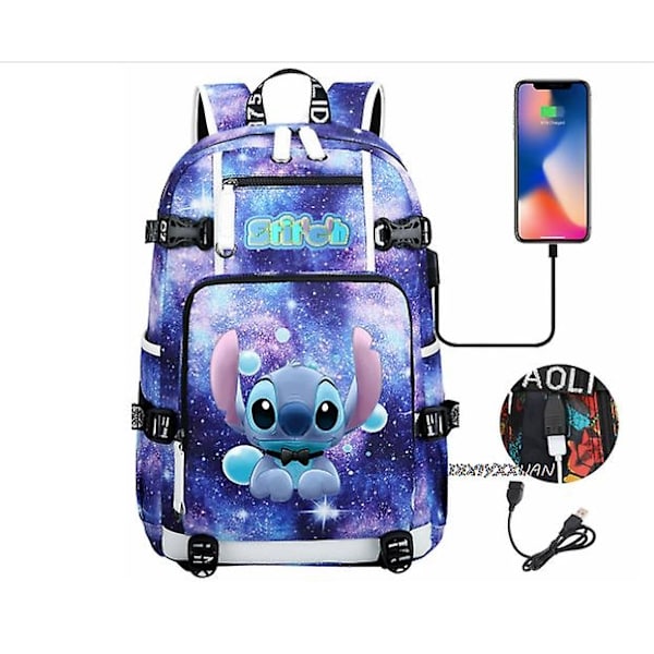 Lilo og Stitch Skoletasker Kapacitet Rygsække Drenge Piger USB Opladning Rejse Stor Laptop College Studerende Skolepose Bagpack-Perfet photo color14