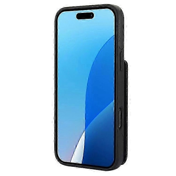 Kompatibel med iPhone 16 Pro Max Cover Kortholder Støtteben PU+TPU Telefon Cover med Skulderrem - Perfekt Black