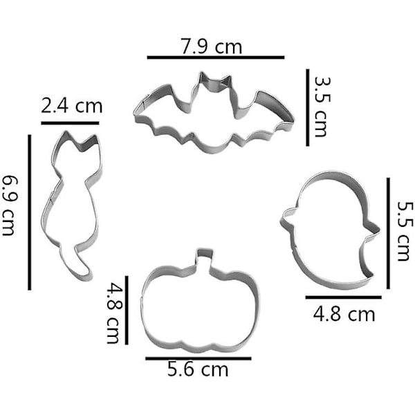 Mini Halloween Cookie Cutter Sett - 4 deler rustfritt stål - Perfet