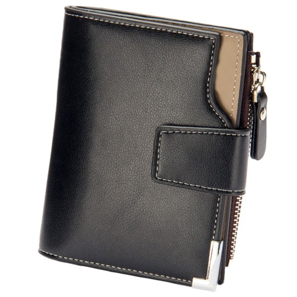 Herrplånbok med dragkedja i läder med dragkedja runt Bifold ID-väskan - Perfet black