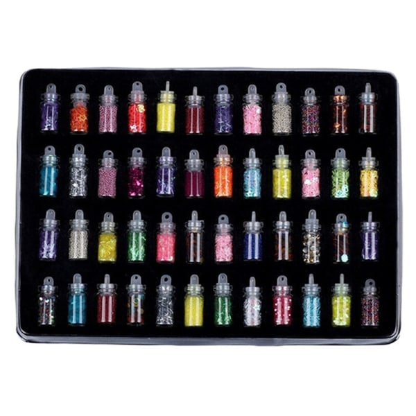 ny 48 farver glasflaske 3d nail art dekoration miniflasker - Perfet
