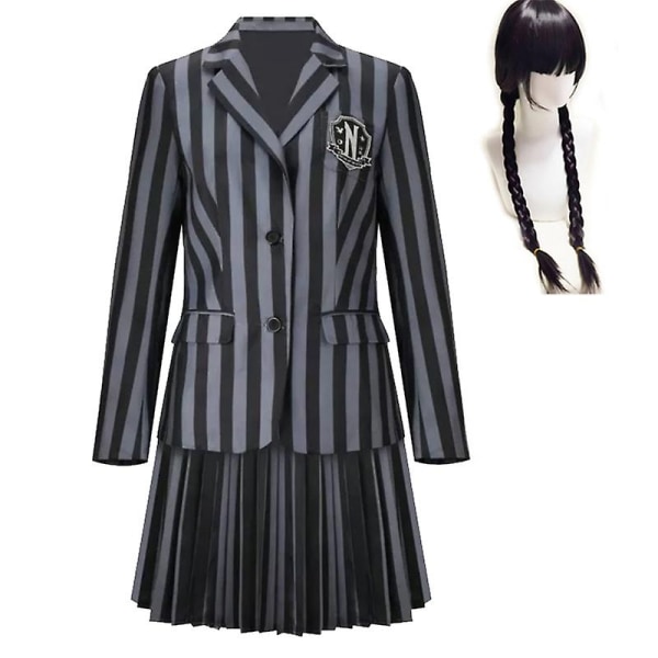 Keskiviikkona Addams Cosplay Set kouluun univormut juhlapuku - täydellinen 130cm