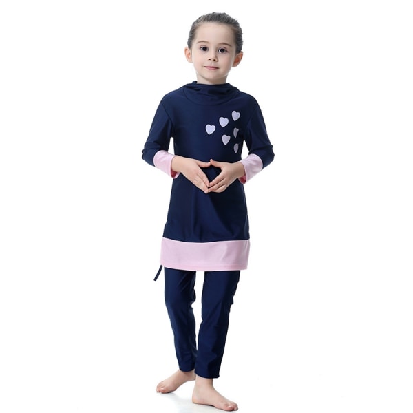 Barn Flickor Burkini Badkläder Heltäckande Cover Badkar - Perfet Navy blue 130cm