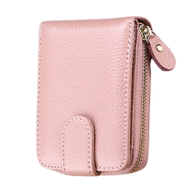 Korttikotelon lompakko naisille/miehille, pieni nahkainen vetoketjullinen case ID-ikkunalla, 11*8*4cm - Perfet Pink