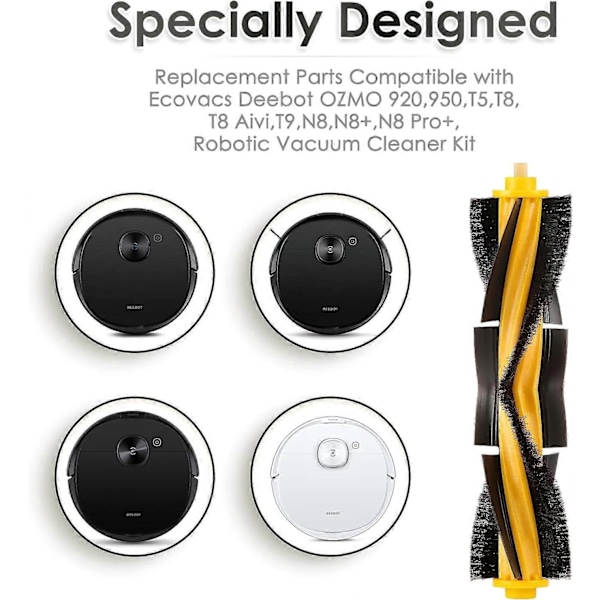 (3 stk.) Rullebørste Hovedbørste Reservedele til Ecovacs DEEBOT OZMO 920 950 T8 AIVI Max T9 T5 N5 N7 N8+ N8 Pro DX55 DX93 Robot-Perfet
