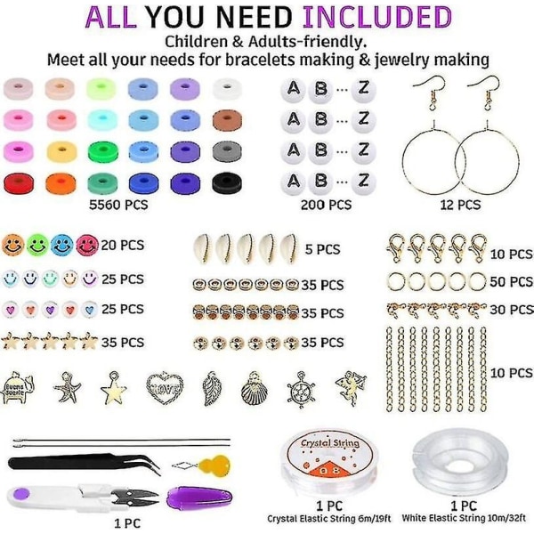 6mm Polymer Clay Beads Set Diy 24 Rainbow Color Flat Chip Pärlor För Boho Armband Necklce Att göra bokstavspärlor B - Perfet