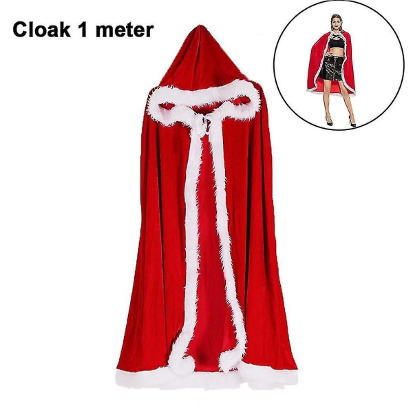 jul halloween kostymer kappa Mrs. Claus Santa Xmas Velvet Hooded Cape Robe - Perfet