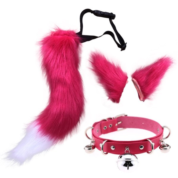 Cat Ears and Werewolf Animal Tail Cosplay Kostume - Perfet rose red 50cm