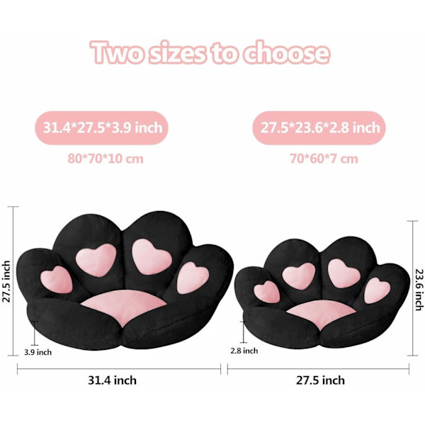 Cat's Paw Cushion Kawaii Chair Cushion 69,8 x 59,9 cm Sweet Heart Sittdyna Bekväm Lazy Boy Soffa Kontor för spelstol Svart- Perfet