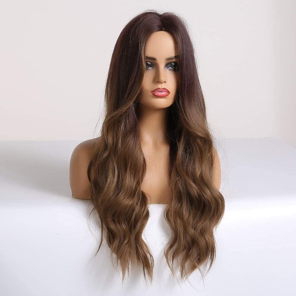 lång brun peruk Syntetisk vågig peruk för kvinnor Dagligt hår för kvinnor - Perfet