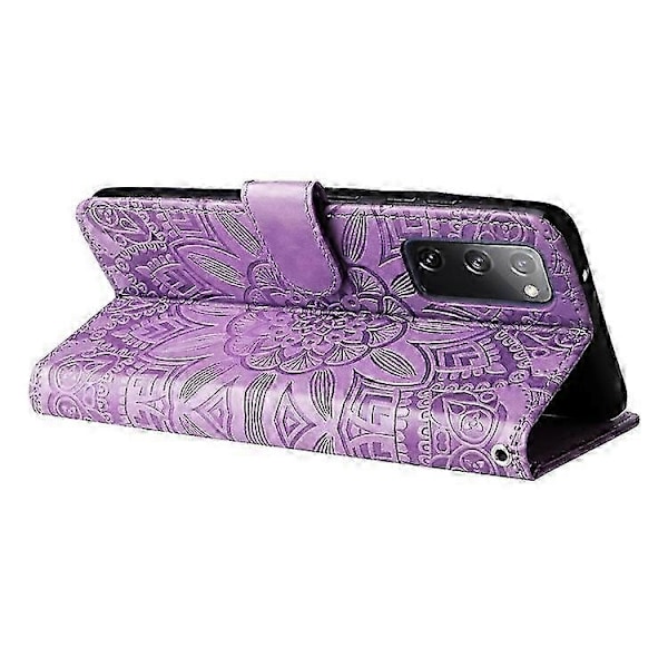 Kompatibel med Galaxy S20 FE / S20 FE 5G / S20 Lite Solros PU Läder Magnetiskt Plånboksfodral med Ställ - Perfekt Purple