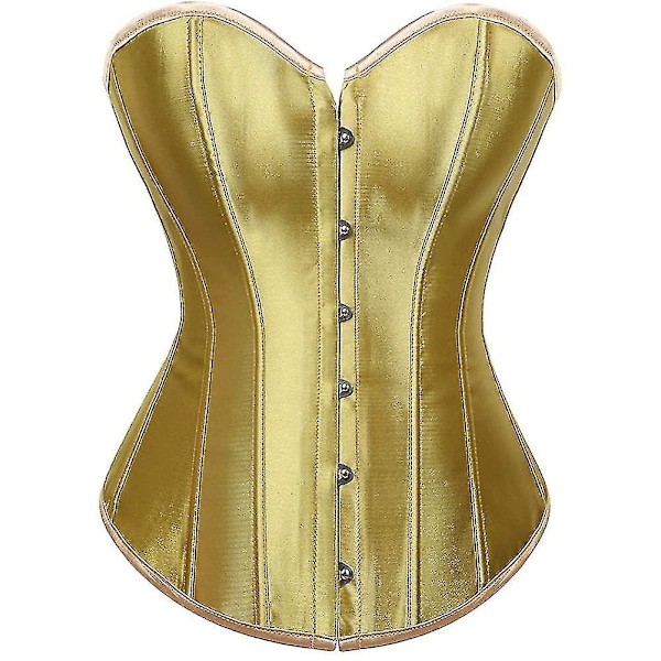 Kvinders Bustier Korset Top Sexy Lingeri Sæt Sort Satin Talje Cincher-Perfet Gold 4x-large