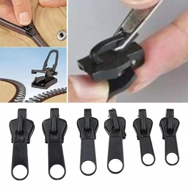 6 stk Instant Zipper Universal Instant Fix Zipper Repair Kit Rep - Perfet Black onesize