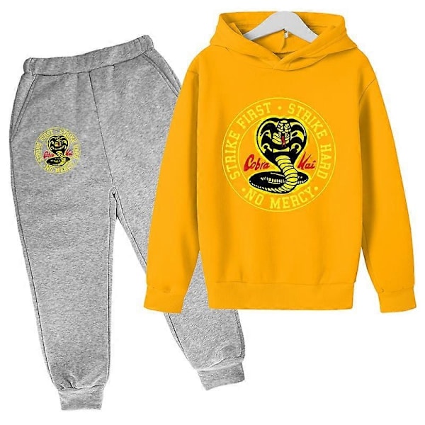 Forår Efterår Drenge Casual Cobra Kai Print Langærmet Pullover Hættetrøje+Bukser Tøj 2 STK Træningsdragt 4-14 År Pige Drenge Tøj-Perfet 4T 11