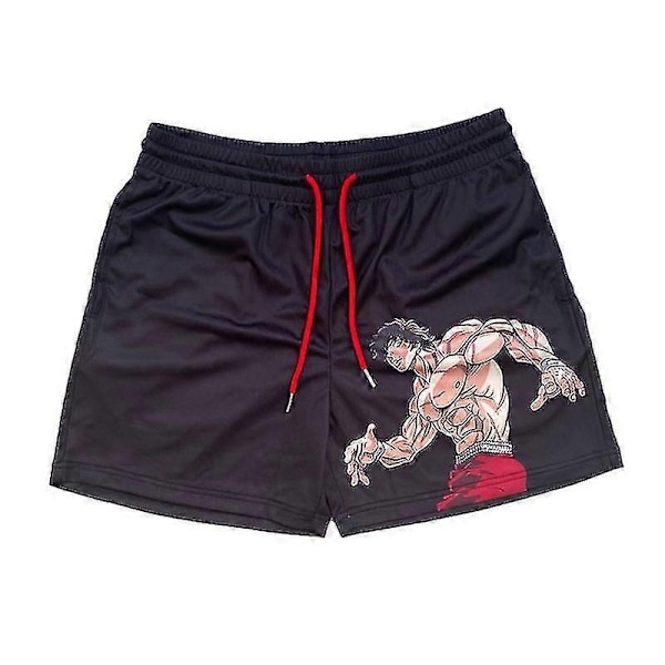 Japanske Anime Shorts Baki Haman Trykte Menners Street Beach Shorts Avslappede Løse Menners Elastiske Midje Svarte Shorts - Perfekt red sliver2 5XL