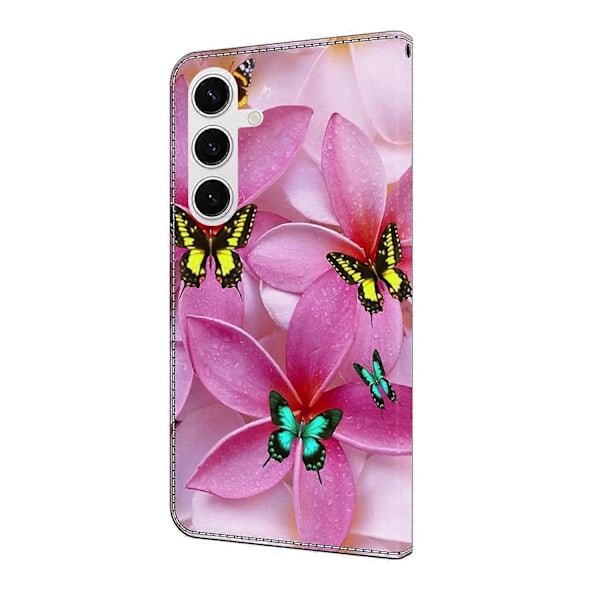 Kompatibel med Samsung Galaxy S25 Lommebok Etui Mønstertrykk Stativ Lær Flip Telefondeksel - Floral Butterfl-Perfet Pink Floral Butterfly
