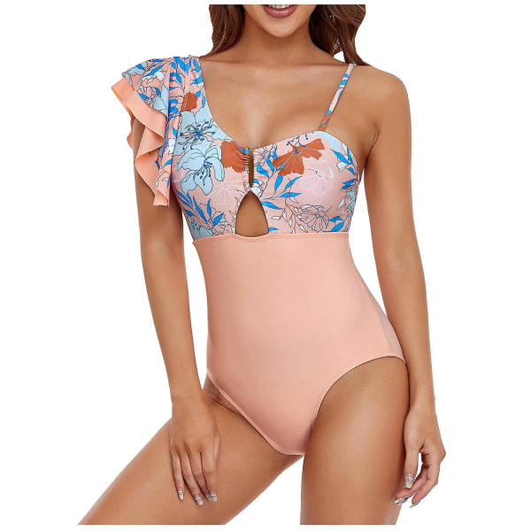 Perfekt dam Tankini Konservativt print frill baddräkt - Perfet Pink S