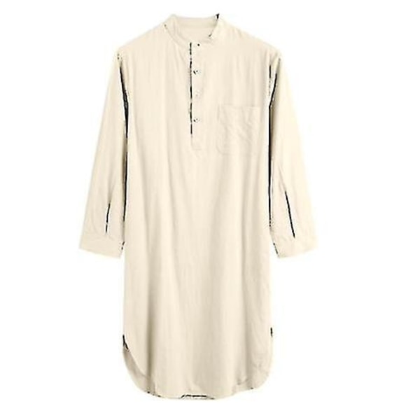 Menners nattkjole i bomullsblend, lang ermet, rund hals, myk og løs nattkjole, komfortabel nattøy, hjemmeklær, sovegensere - Perfekt Khaki 3XL