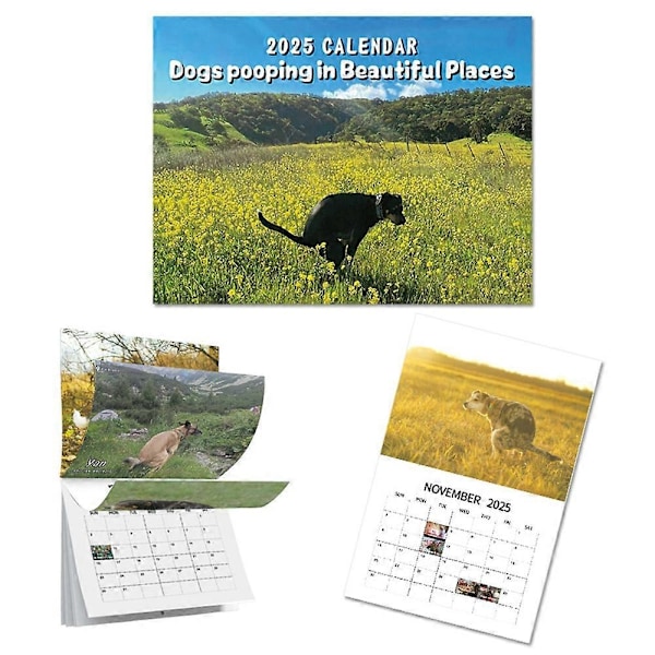 2025 Hundar Bajsar På Vackra Platser Kalender Rolig Hund Månadsväggkalender 12 Månader Planner Julskämt-Perfekt
