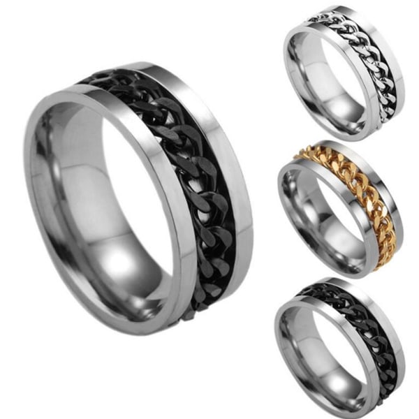 Kvinner Menn Stål Roterbart kjedebånd Ring Finger Spinner Ring - Perfet Black 12