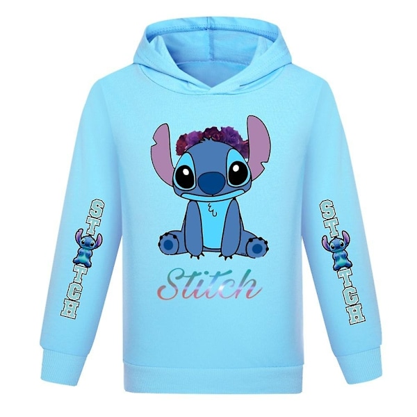 Barn Flickor Pojkar Lilo och Stitch Tryckta Hoodies Casual Sweatshirt Långärmad Pullover Hooded Tops-Perfet Light Blue 13-14 Years