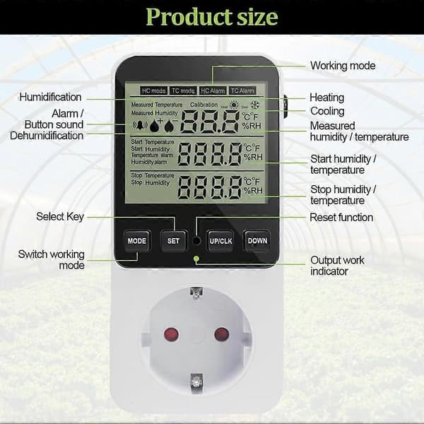 Fuktighetskontroller, Temperaturkontroller Socket 230 V, Temperaturbryter, Socket Termostatbryter EU-plugg-Perfet
