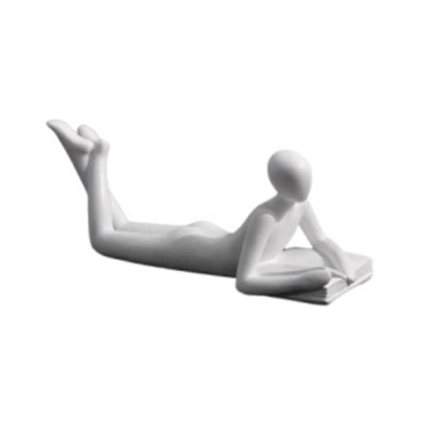 Nordisk Læsestatue Resin Figurer Skrivebordsindretning Skulptur Moderne Kunst Ornament Hjemmekontor Indretning - Perfekt White A