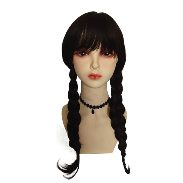 Wednesday Addams Family Wig Cosplay Long Black Braids Hair Prop Z - Perfet