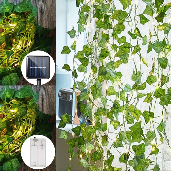 Keinotekoiset kasvit - Green Leaf Vines - Ivy String Lights - Perfet 10M Solar Powered