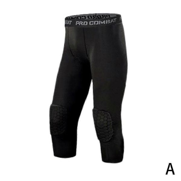 Män Säkerhets Anti-kollision Byxor Basketbollsträning 3/4 Tights Leggings med Knäskyddsskydd Sport Kompressionsbyxor-Perfekt Black XXL