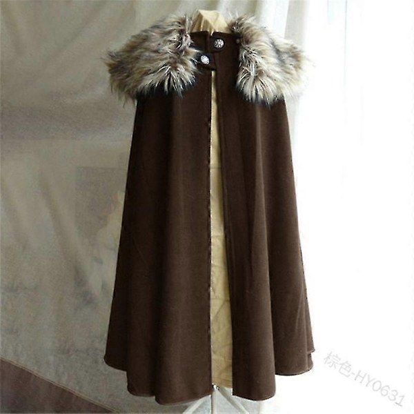 Männs Medeltida Kostym Kappa Vinter Pälskrage Larp Viking Cosplay Kappa Rock Hög Kvalitet Gotisk Kvinna Kappa Halloween Kostym-Perfekt Auburn M