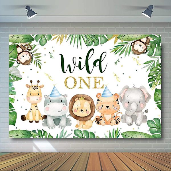 Wild One Safari 1. Syntymäpäivä Tausta pojille Juhlakoristeet Valokuvaus Tausta Söpö Jungle Safari Animal 1. Syntymäpäivä - Perfet