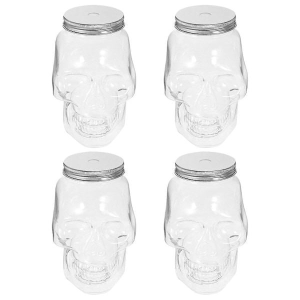 4pcs Empty Beverage Bottle Halloween Skull Shaped Bottle Plastic Drinking Bottle with Lids-Perfet