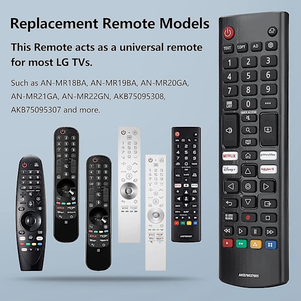 LG AKB76037605:n TV-kaukosäädin, parannettu infrapunainen LG TV-kaukosäädin Prime Video-, Rakuten TV -näppäimillä - Perfet