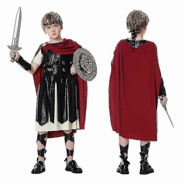 Spartan Warrior Kostymset Romersk Gladiator Cosplay Halloween Karneval Kostym för Vuxna Barn - Perfekt Child with knife shield L