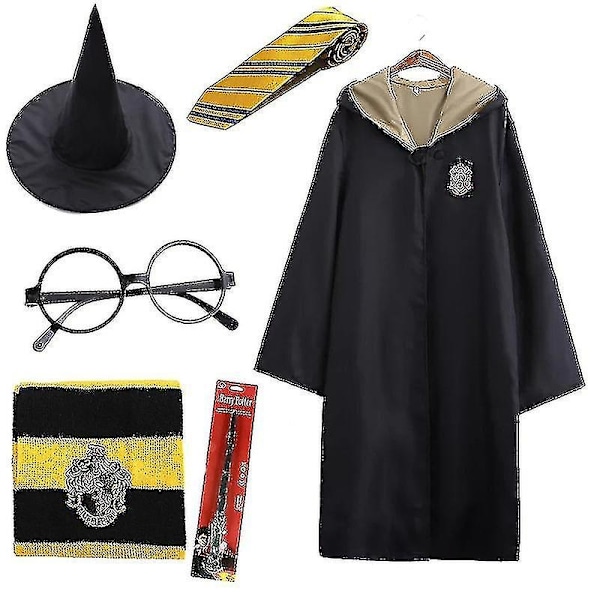 7 st/set för Magic Wizard Maskerad Cape Mantel Hogwarts Skoluniform-Perfekt 6Pcs Yellow Aldut XXL