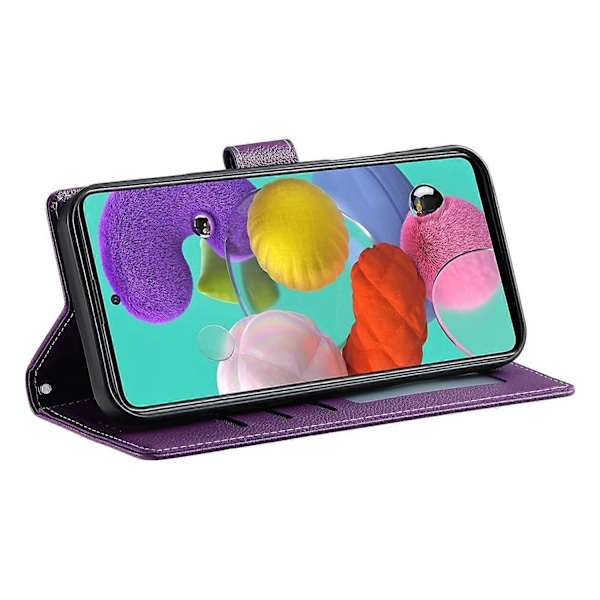 Kompatibel med Samsung Galaxy A24 4G (162.1 x 77.6 x 8.3mm) Fodral Läderlås Plånbok Ställ Telefonskal - Perfet Purple