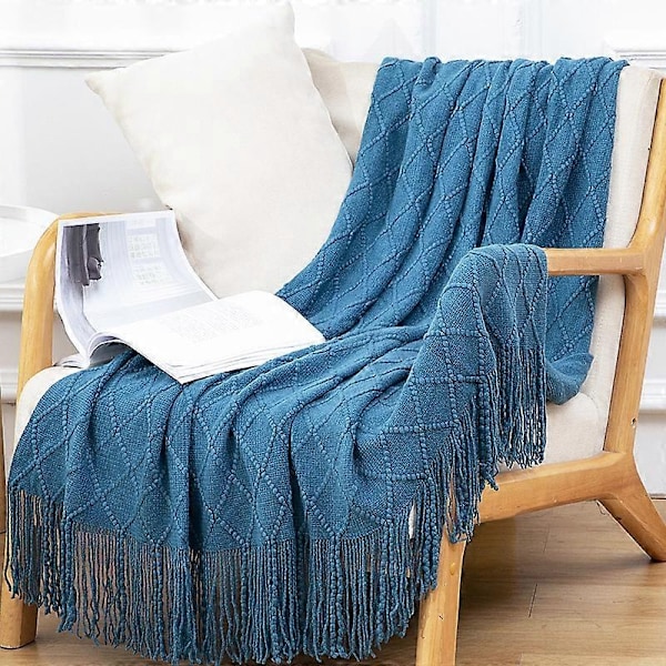 Myk Strikket Teppe, Sofateppe - Perfekt Morandi Blue 130*240cm