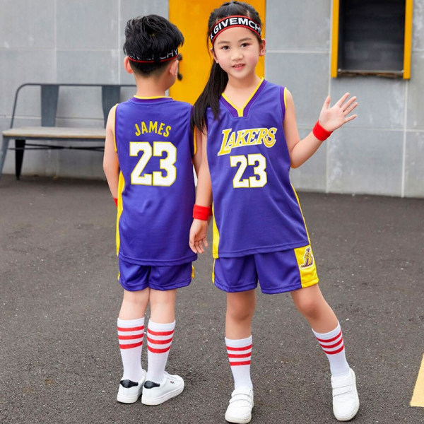 Lakers V-hals nr. 23 Lilla basketballtrøje til børn - Perfet J23 3xs