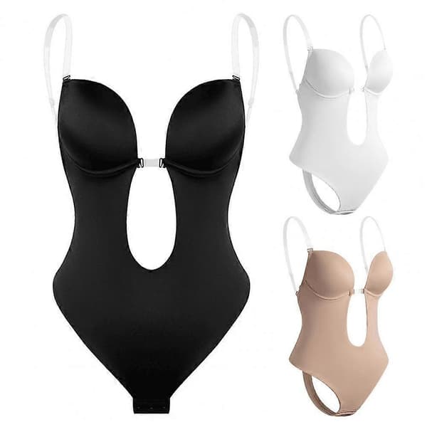 Unik Bodysuit BH U-form Rygglös Kroppsformare Kontroll Mage Hög Elastisk Rumplyft Reducerande Rem Bodysuit Underkläder-Perfet Black L