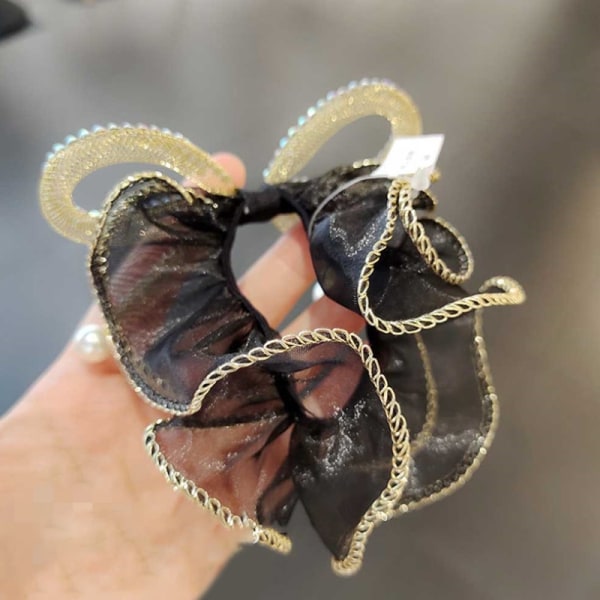 stor rosett Elastiska hårband Tyg Scrunchies Crystal Butterfl - Perfet Black